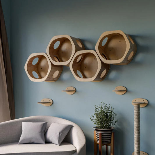 Stylish Hexagonal Cat Wall Furniture: Modular Design with Organic Shapes for Cat Play & Rest