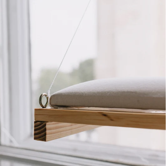 Hanging cat window bed made from natural ecological wood with replacement cover, cat window perch, cat lover Christmas gift